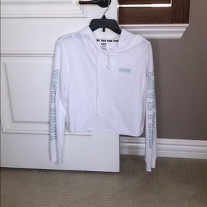 VICTORIAS SECRET PINK white cropped hoodie